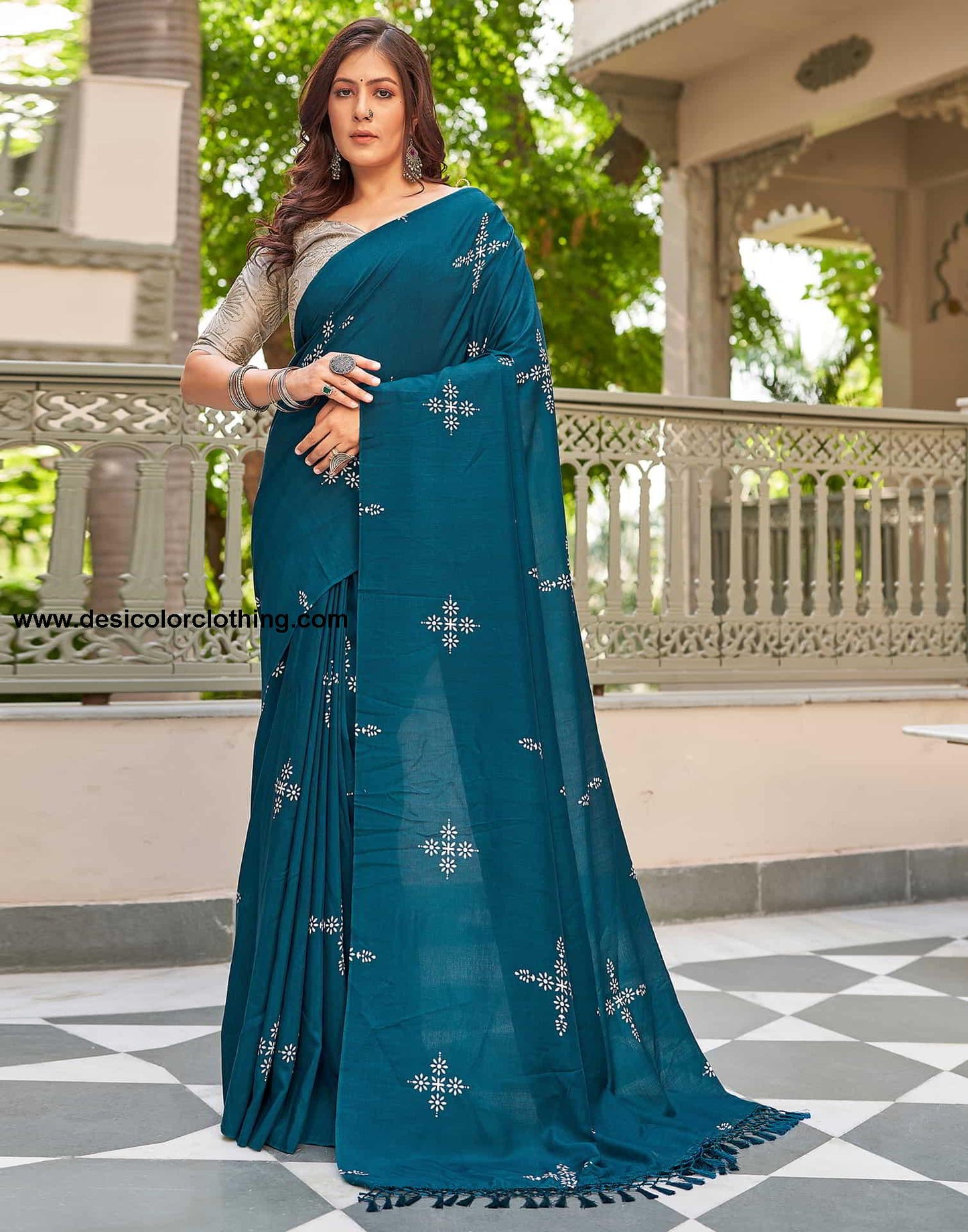 Blue Printed Cotton Saree