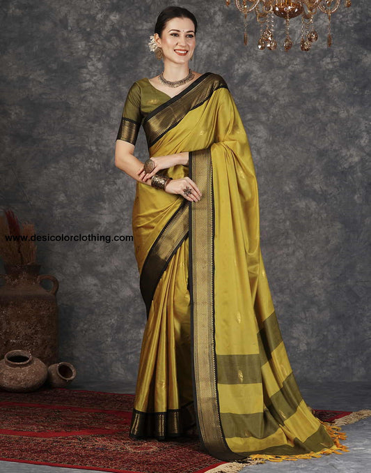 Yellow Kanjivaram Silk Woven Saree