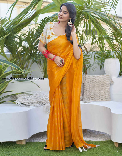 Turmeric Yellow Chiffon Zari Plain Saree