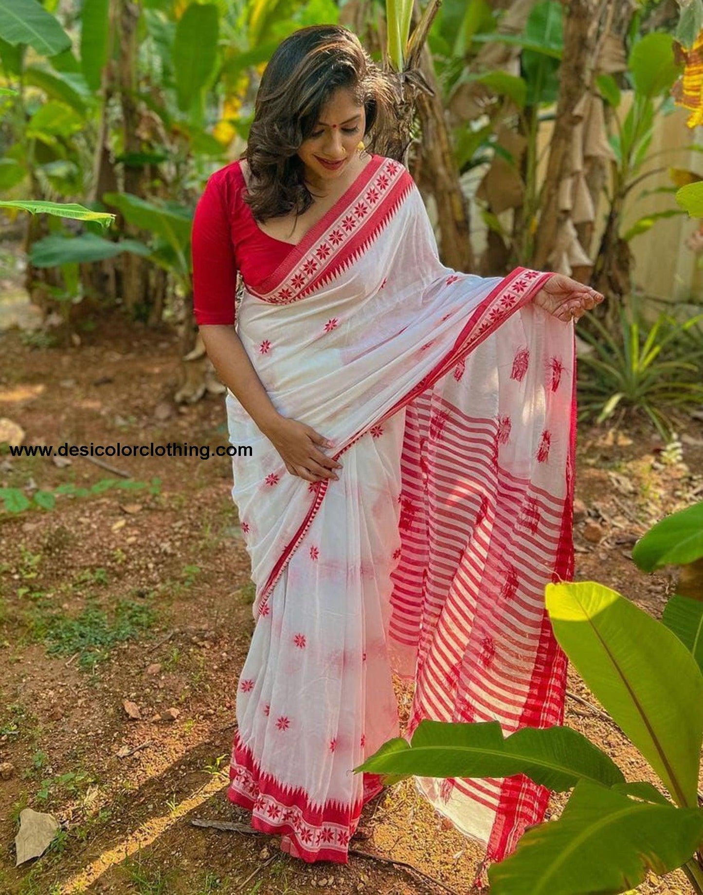 White Cotton Weaving Saree