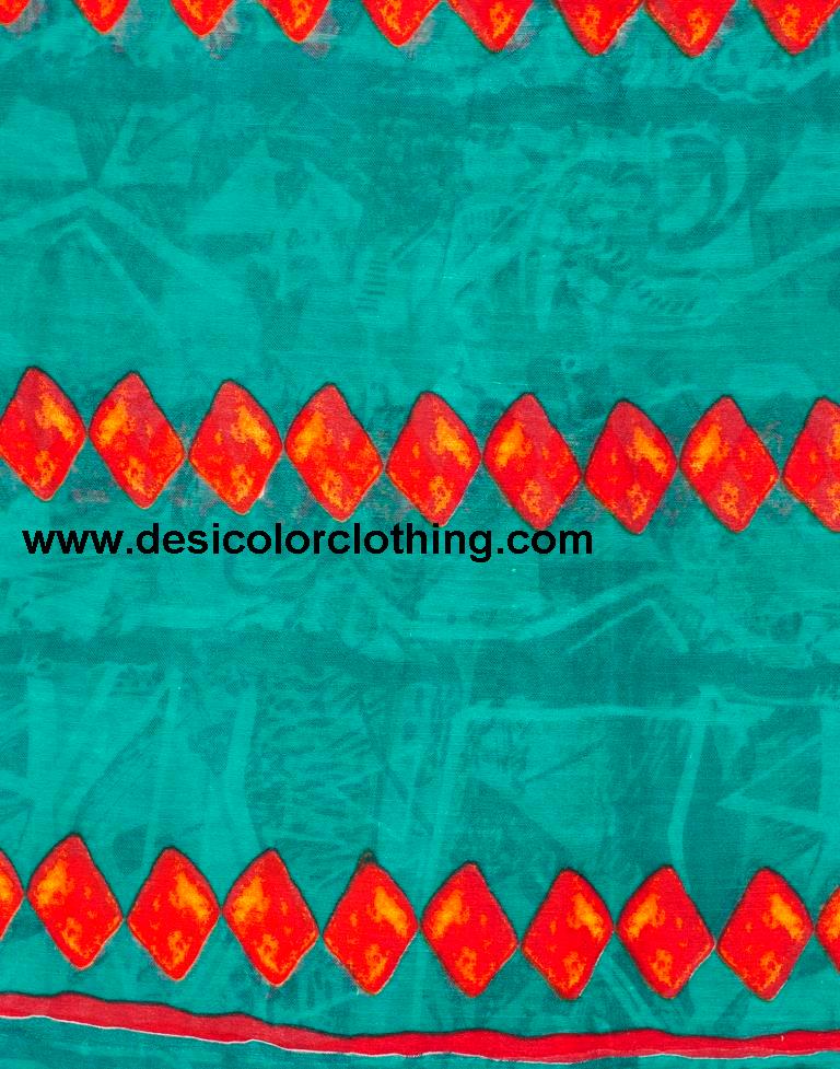 Teal Blue Chiffon Printed Saree