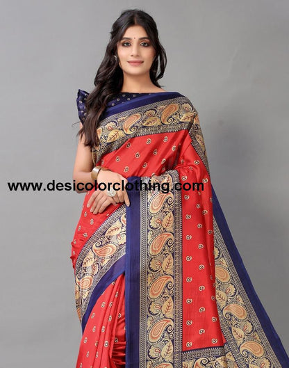Red Printed Silk Saree