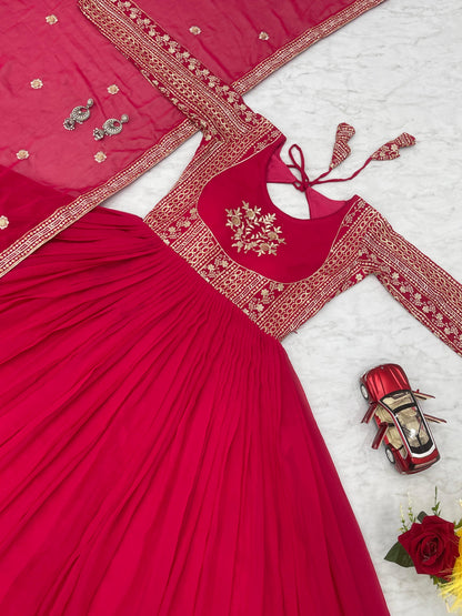Product Image - Shree Ram Creation Festive Long Gown & Dupatta - Heavy Sequence Embroidery, Georgette Fabric