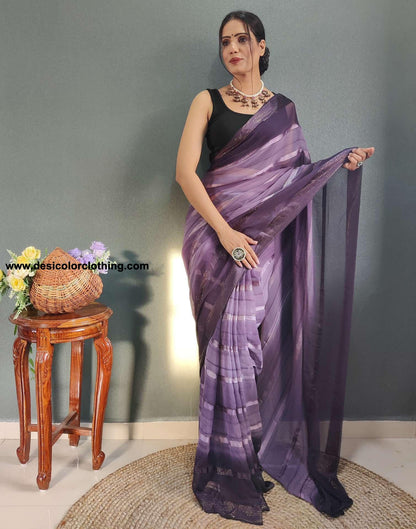 Dusty Lavender Weaving Georgette Pre-draped Saree