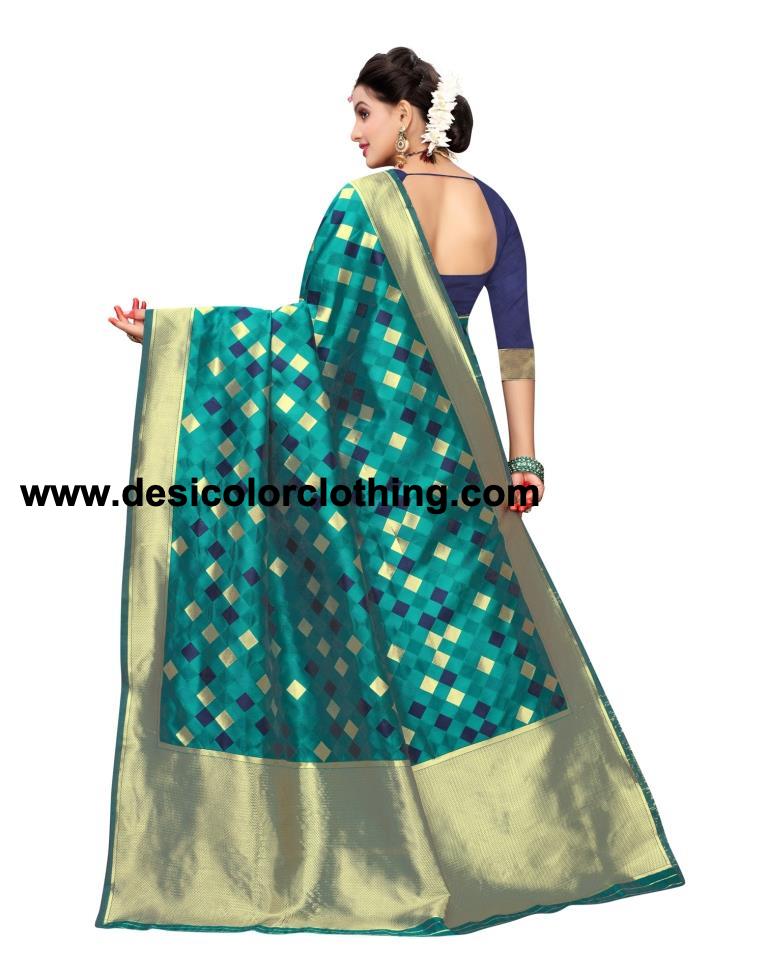 Turquoise Coloured Poly Silk Jacquard Partywear saree