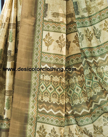 Dull Yellow Silk Printed Saree
