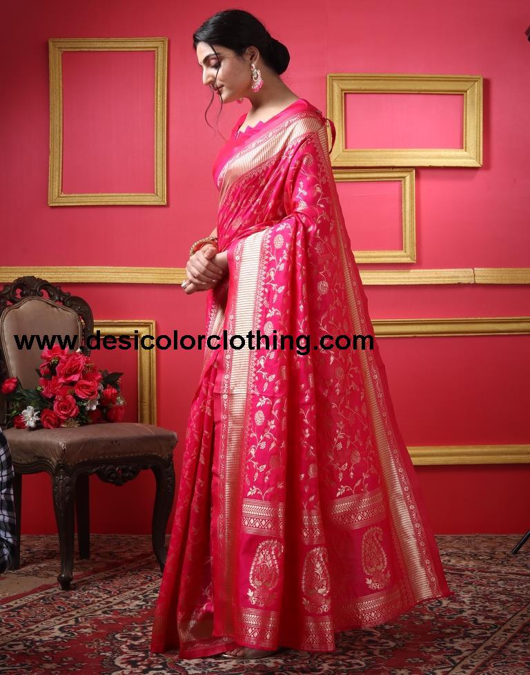 Rani Pink Silk Plain Saree