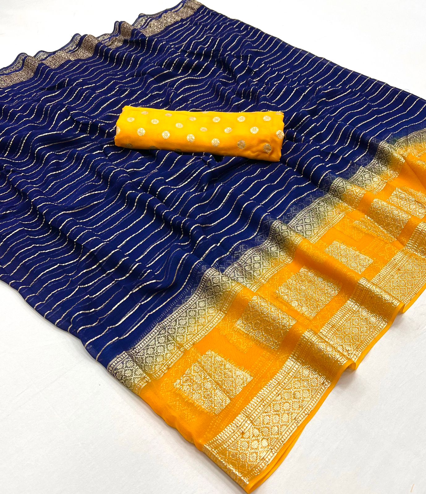 Pure Viscose Georgette Saree With Fancy Zari & Fancy Jacquard Border With Fancy Dola Silk Jecquard Blouse
