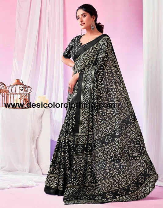 Black Silk Bandhani Saree
