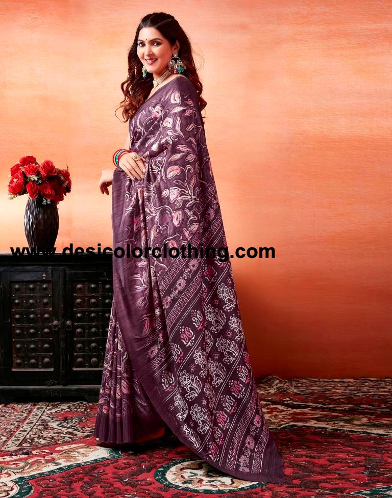 Dark Purple Silk Printed Sarees