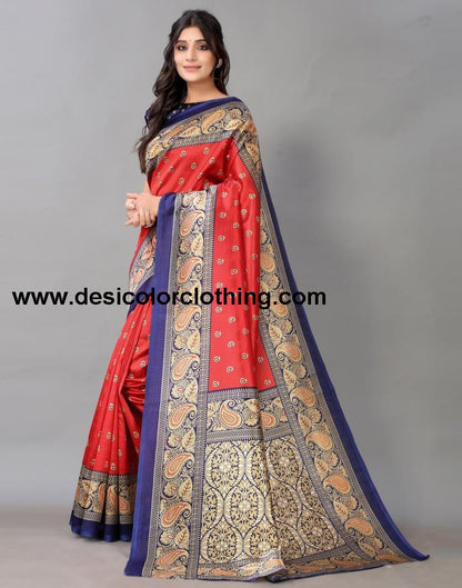 Red Printed Silk Saree