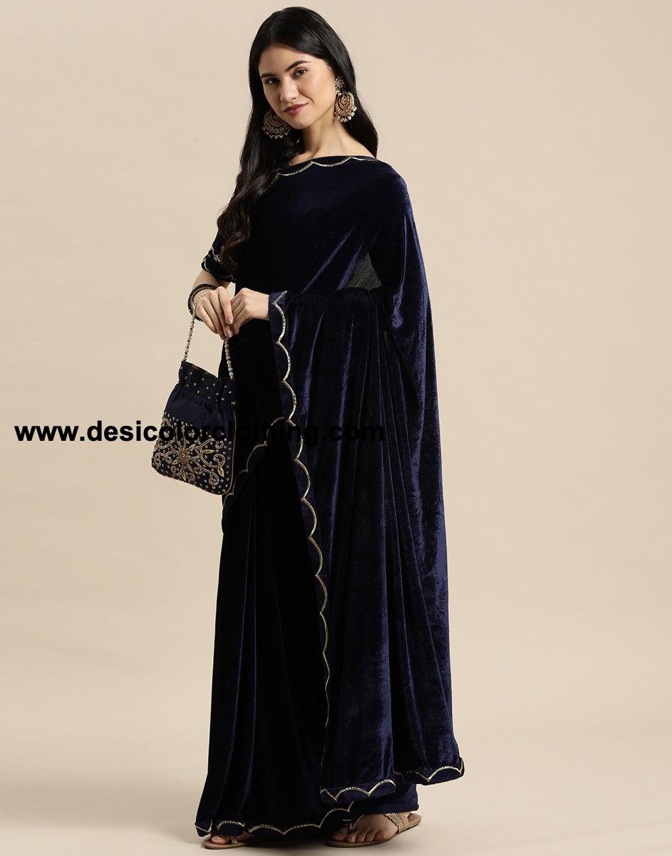 Blue Velvet Saree