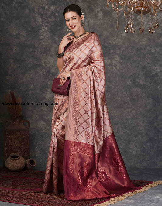 Pink Banarasi Silk Woven Saree