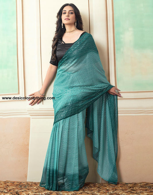 Rama Plain Georgette Pre-Draped Saree