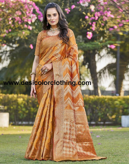 Turmeric Organza Plain Saree