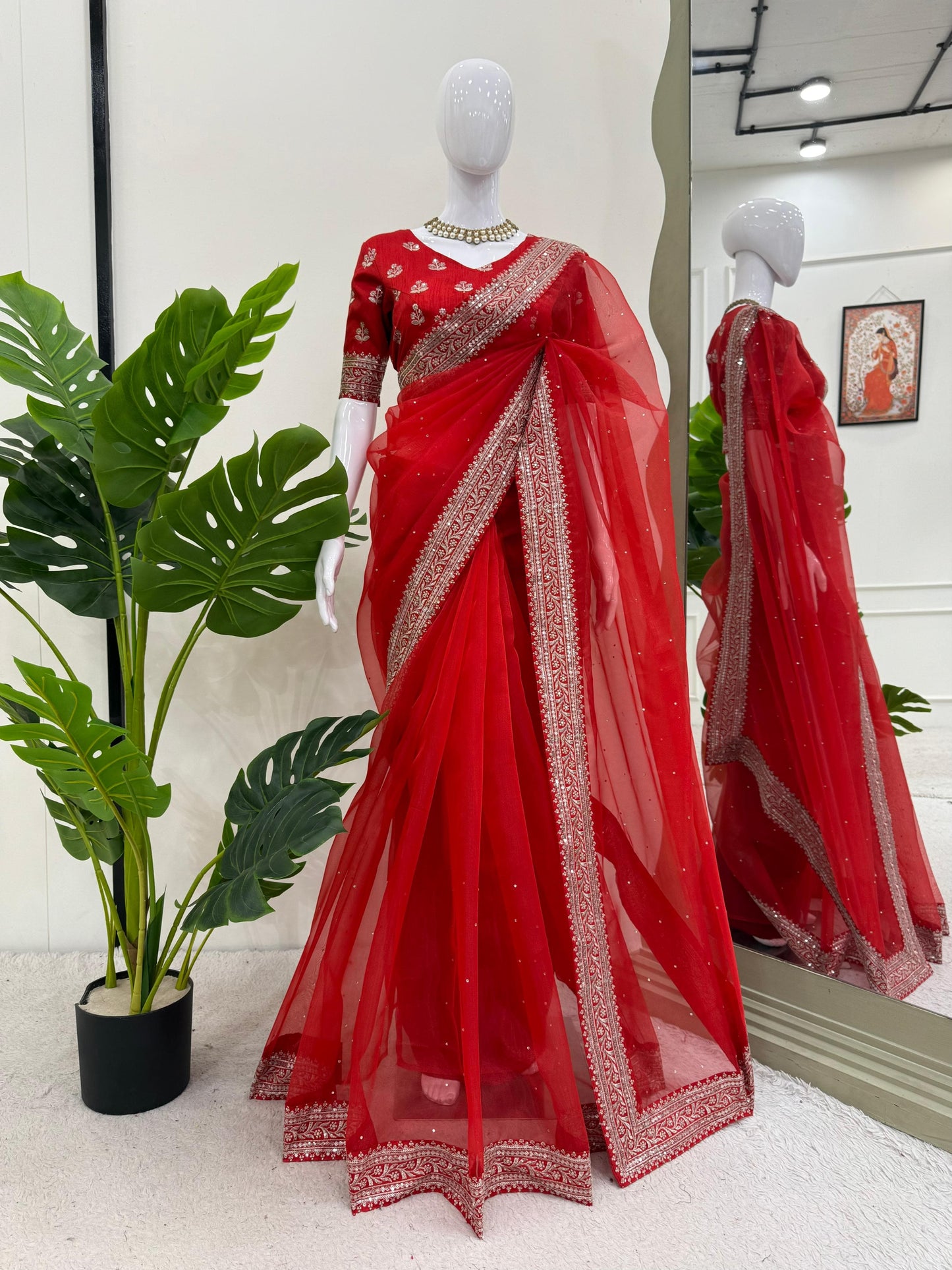Product Image - Designer Saree in Heavy Organza Silk with Sequins and Thread Work