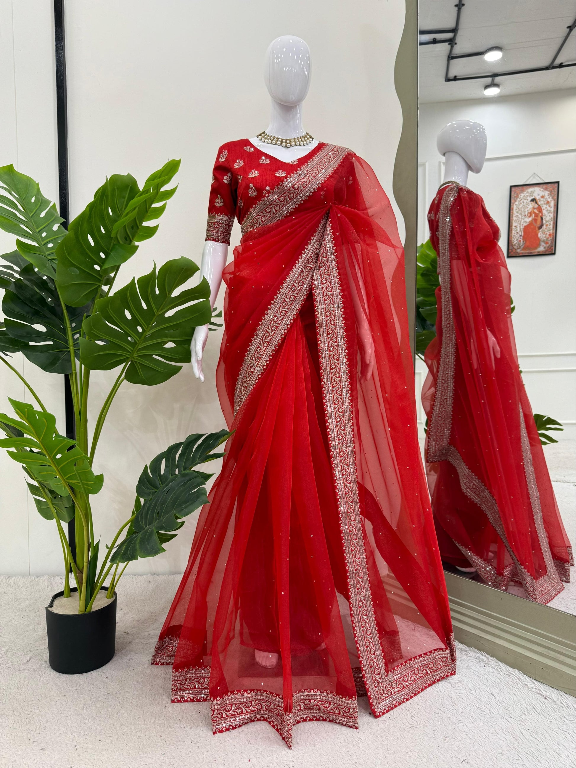 Product Image - Designer Saree in Heavy Organza Silk with Sequins and Thread Work