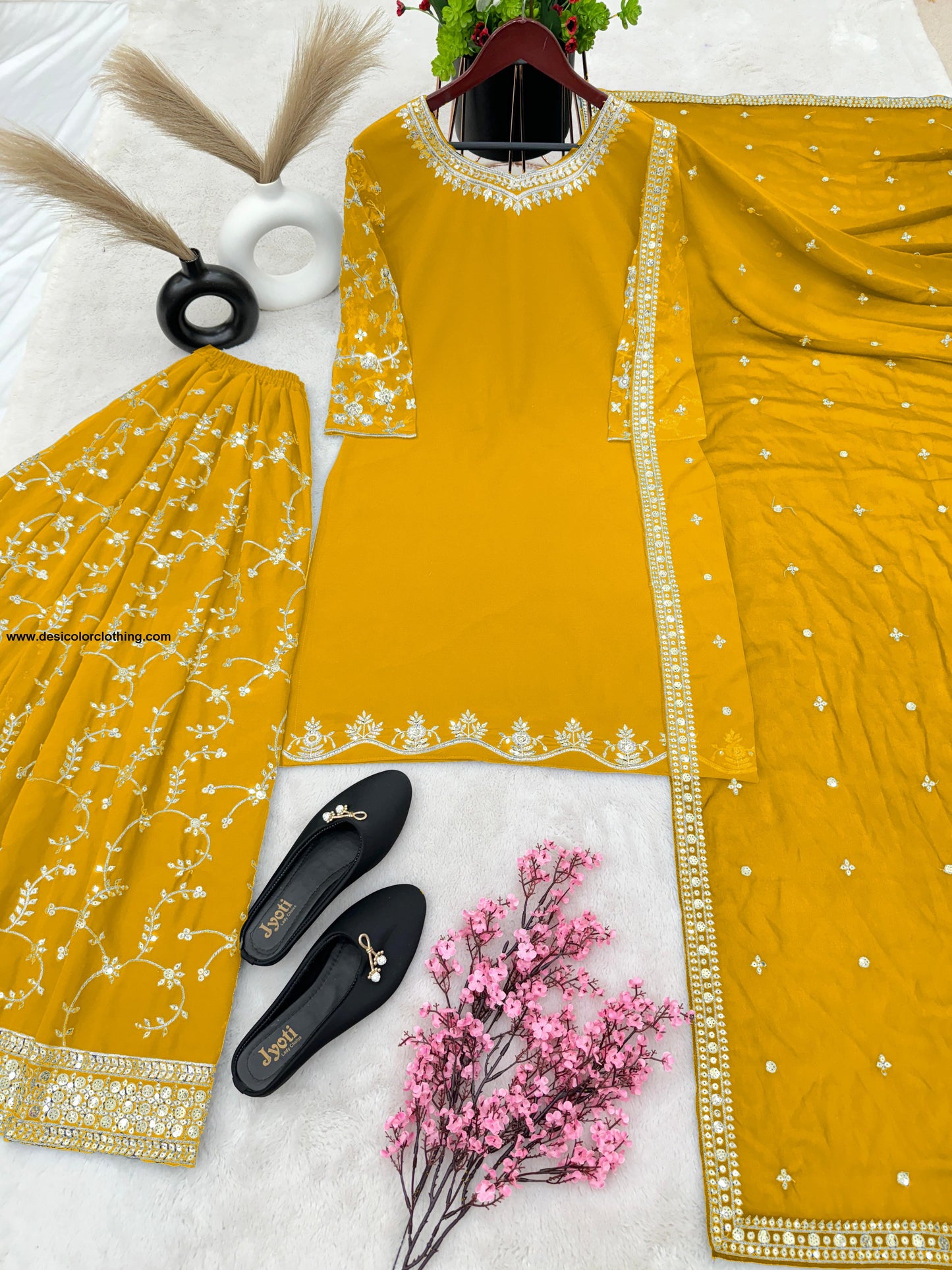 Party Wear Look Top-Plazzo and Dupatta With Heavy Embroidery Work