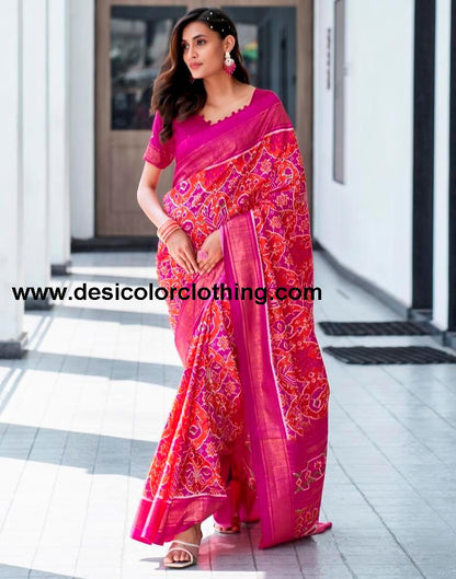 Rani Pink Silk Printed Saree