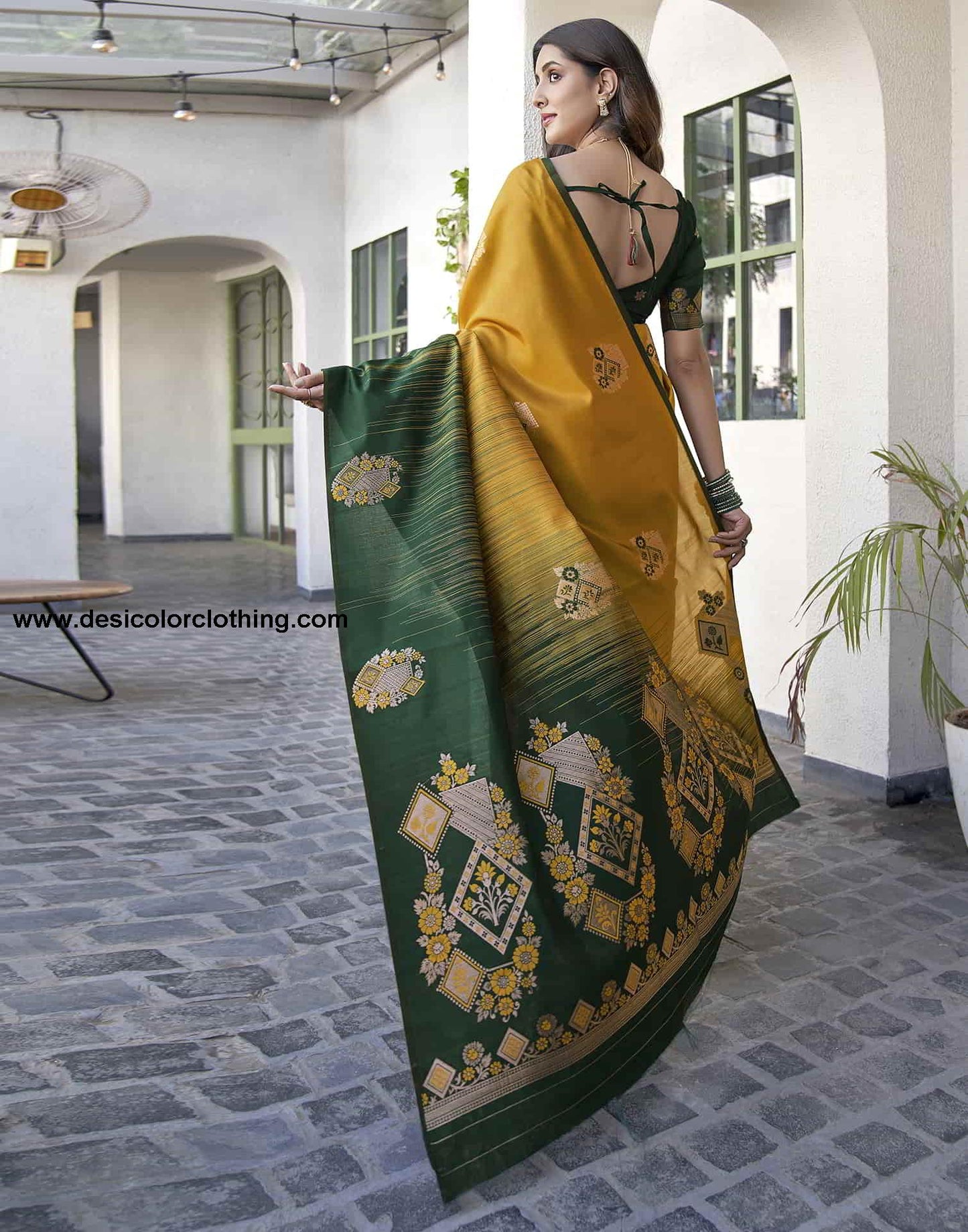Yellow Banarasi Silk Woven Saree