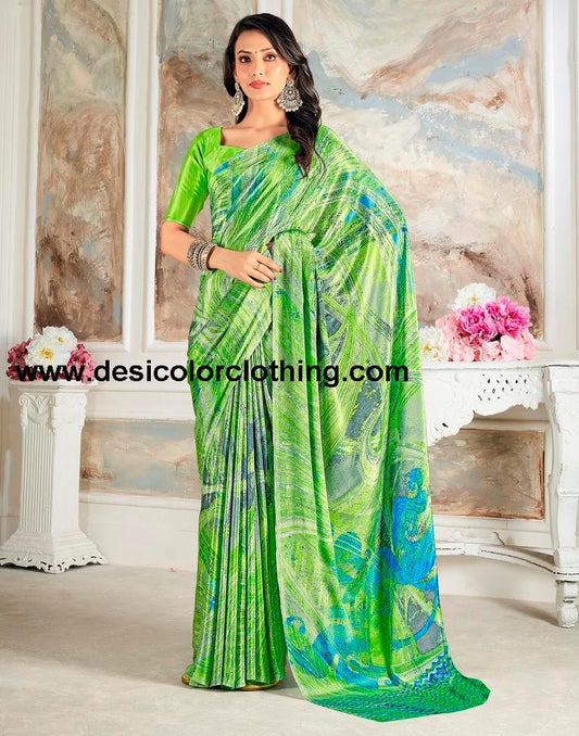 Bright Green Silk Printed Sarees