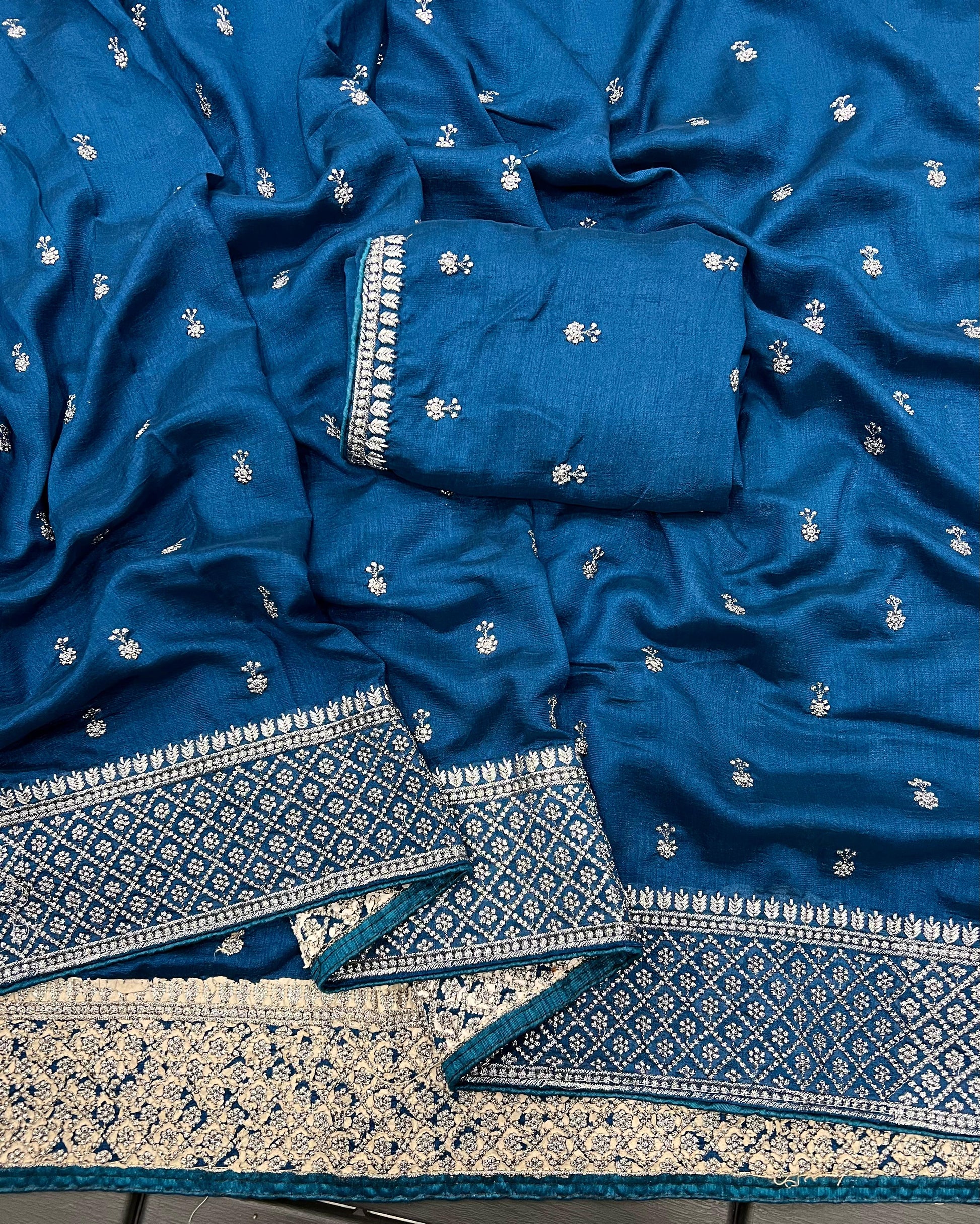 Product Image - Exquisite Vichitra Silk Designer Saree with Silver Thread Embroidery