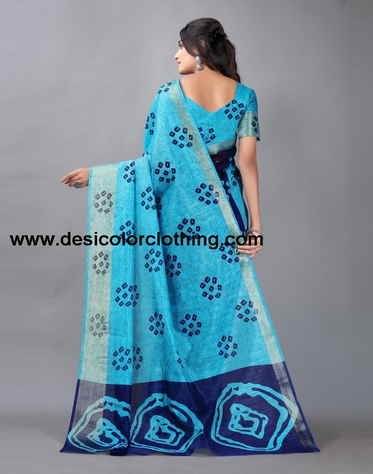 Sky Blue Bandhani Cotton Saree