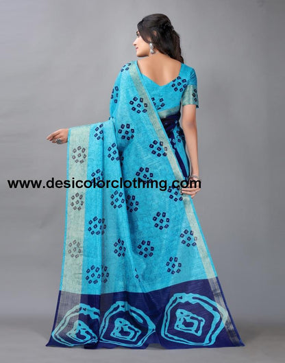 Sky Blue Bandhani Cotton Saree