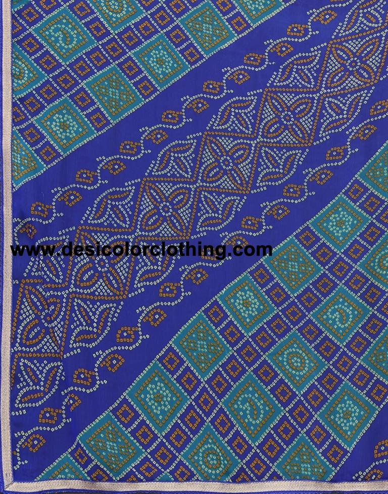 Royal Blue Chiffon Bandhani Printed Saree