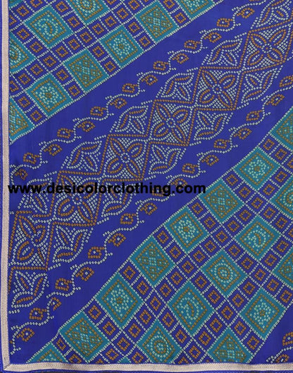 Royal Blue Chiffon Bandhani Printed Saree