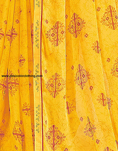 Yellow Chiffon Printed Saree