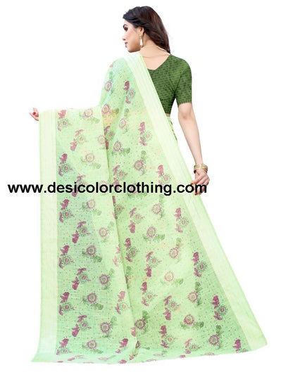Pista Green Coloured Poly Cotton Printed Casual saree