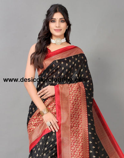 Black Printed Silk Saree