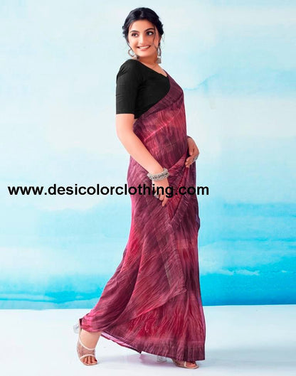 Wine Georgette Printed Ready to Wear Saree