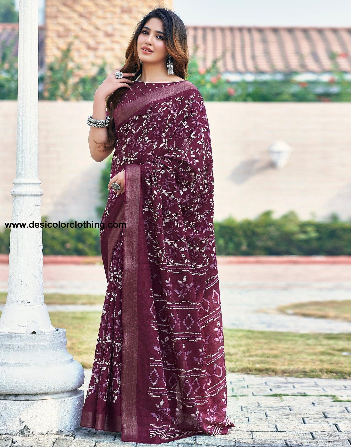 Deep Pink Silk Printed Saree