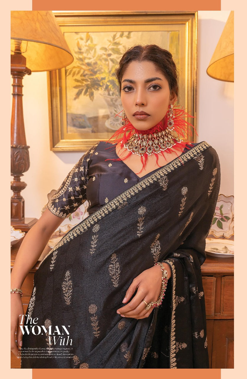 Product Image - Kamya Silk Designer Saree by Kira - Pure Satin with Hand Dyeing & Embroidery