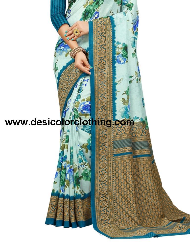 Sky Blue Printed Silk Saree
