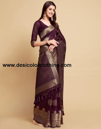 Wine Tassel Saree