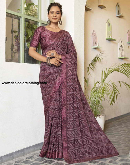 Wine Georgette Printed Saree