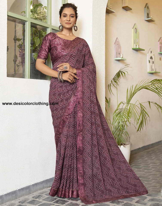 Wine Georgette Printed Saree