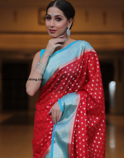 Red Banarasi Silk Woven Saree