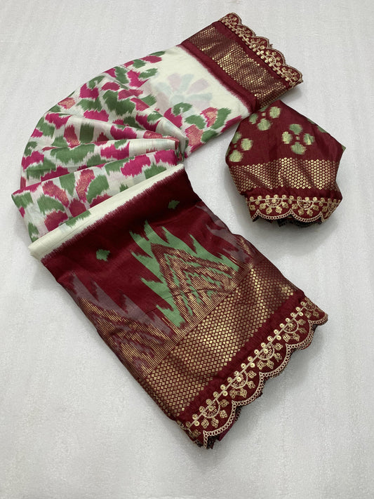 Product Image - Exclusive Designer Georgette Saree with Ikkat Prints | Ethnic & Festive Wear