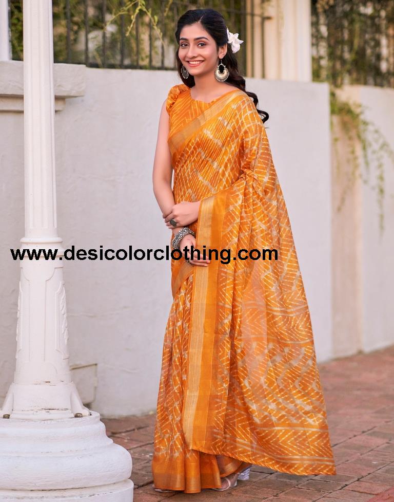 Turmeric Cotton Printed Saree