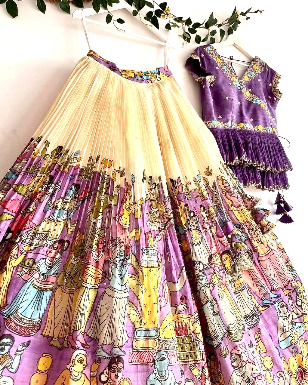 Product Image - Trending Kalam Kari Printed & Embroidered Lehenga Blouse for Kids
