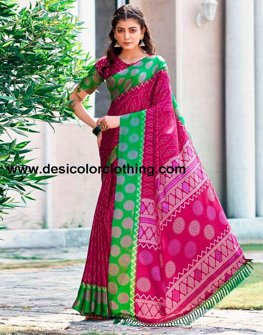 Rani Pink Cotton Printed Sarees