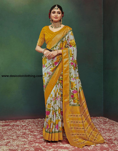 Light Pink Printed Silk Saree