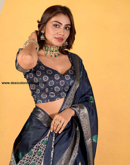 Blue Silk Printed Saree