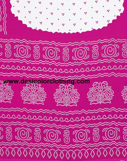 Pink And White Bandhani Printed Saree