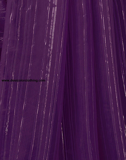 Dark Purple Georgette Plain Saree