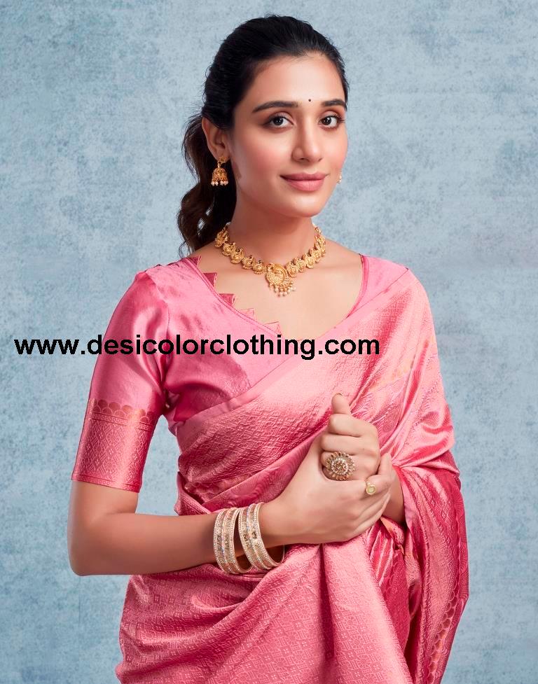 Pink Silk Plain Saree